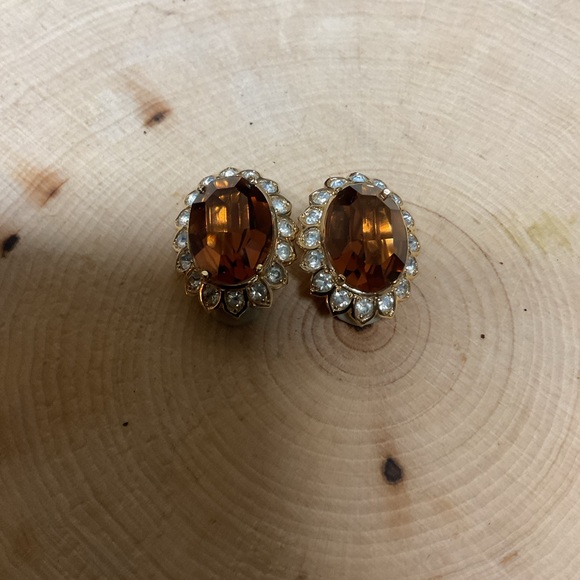 Ciner Vintage 80’s Smoked Topaz Pavé Gold Plated Earrings. - Picture 3 of 4